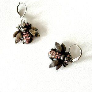 Pink gem stone bug earrings